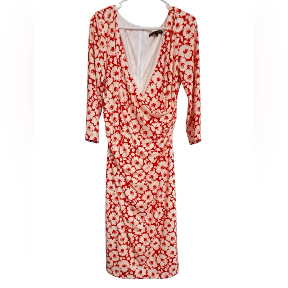 David Meister Red and White Floral Dress